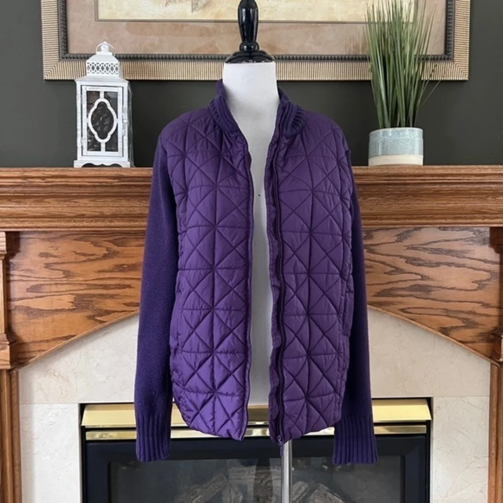 Coldwater Creek‎ Women's Purple Wool Blend Full Zip Quilted Sweater Jacket Sz. L